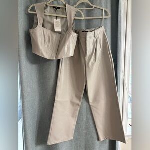 Seven7 Beige Pleather high waisted pants and tank top set NWT